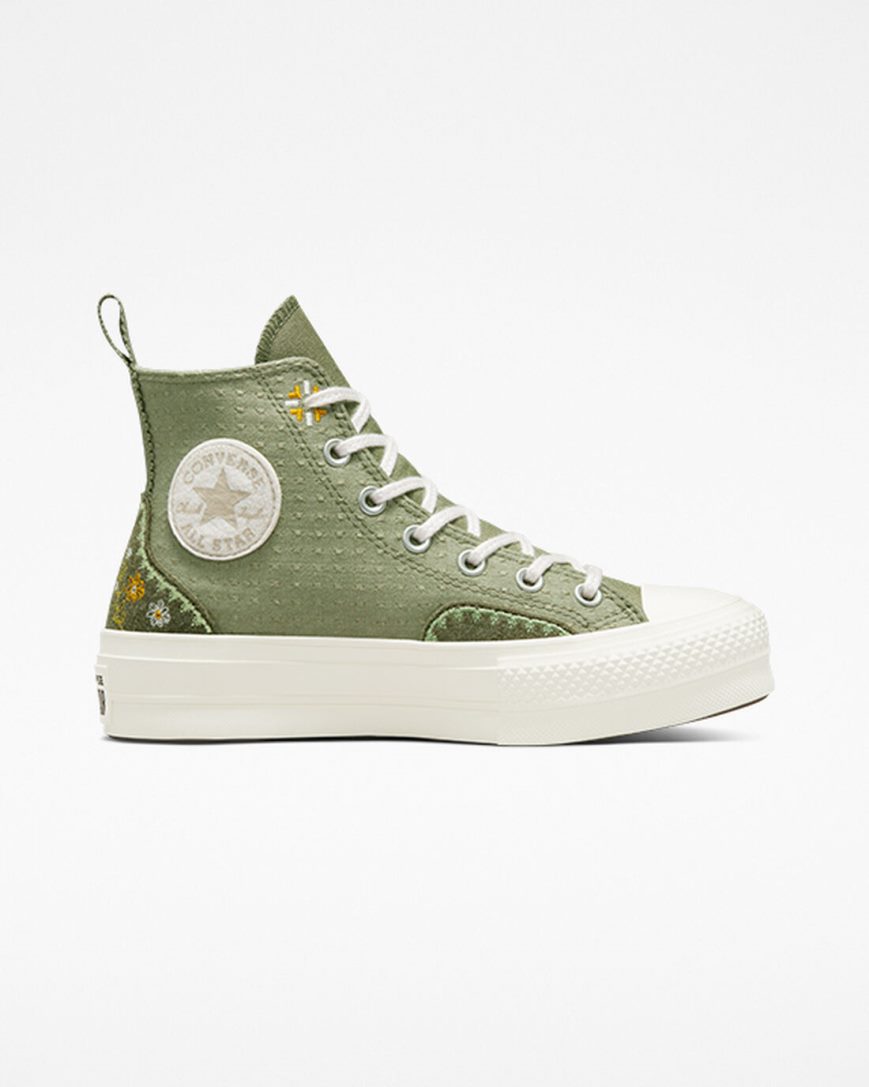 Zapatos Plataforma Converse Chuck Taylor All Star Lift Autumn Embroidery Altas Mujer Verde Menta | PE 87024L